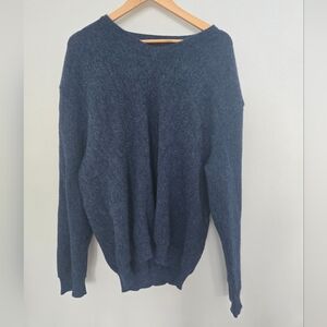 100% Alpaca Wool Sweater Blue V Neck Xl